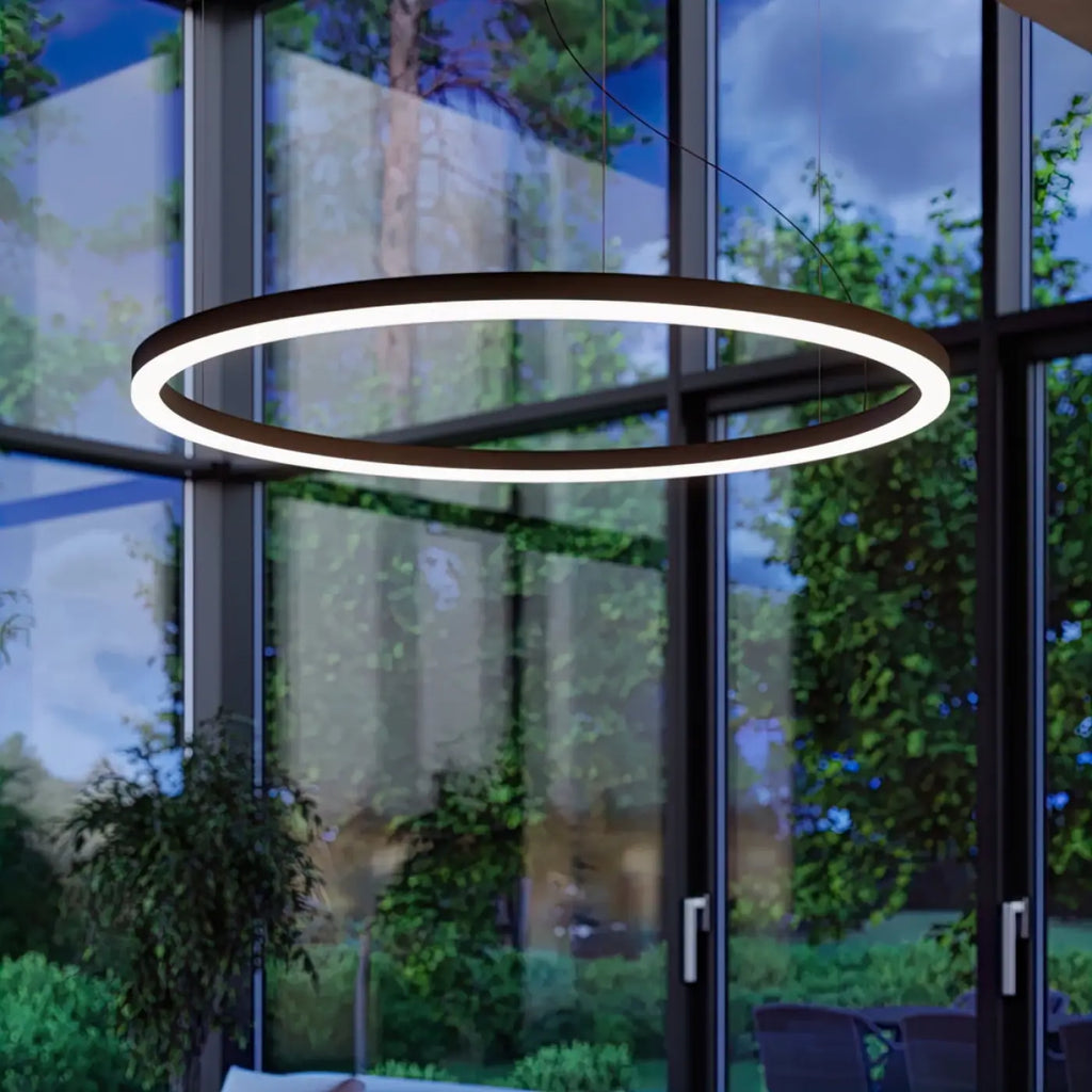 Suspension cercle LED en aluminium noir, 80 cm, blanc chaud