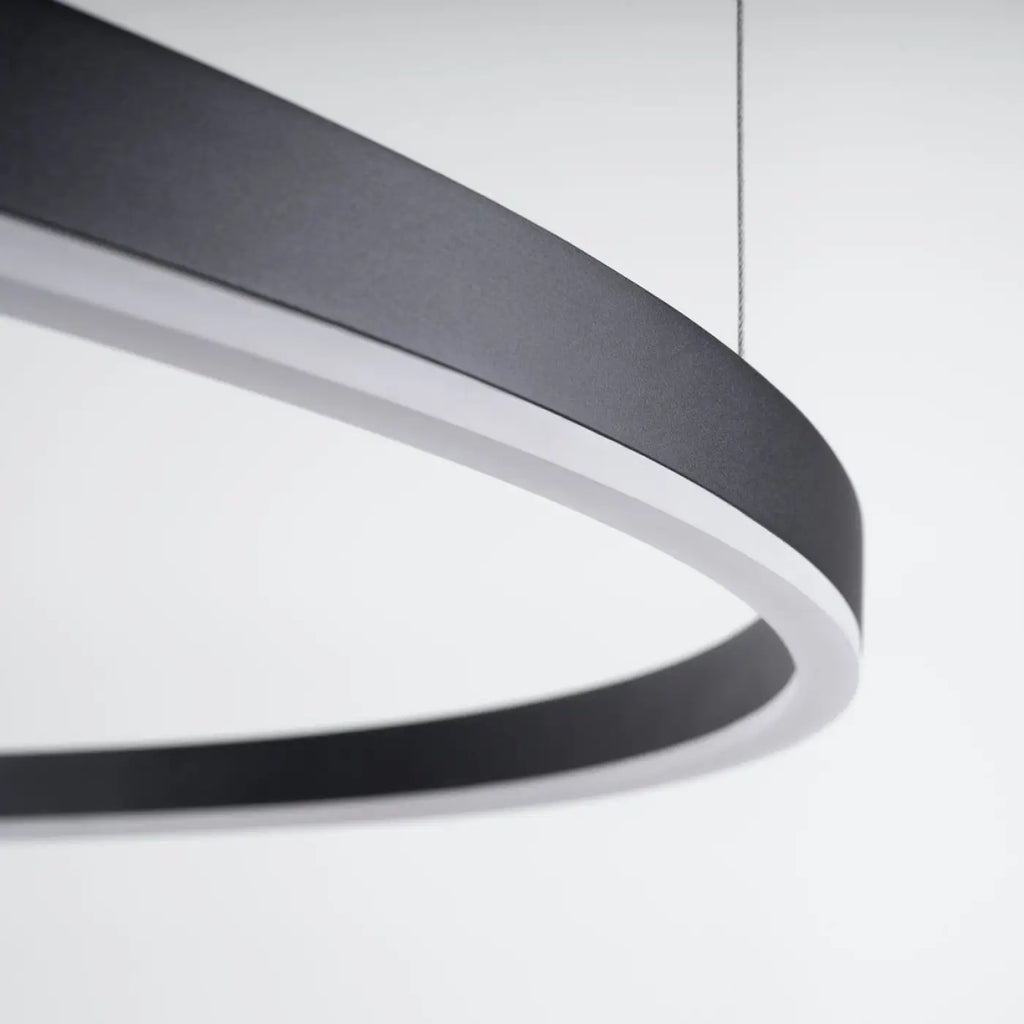 Suspension cercle LED en aluminium noir, 80 cm, blanc chaud