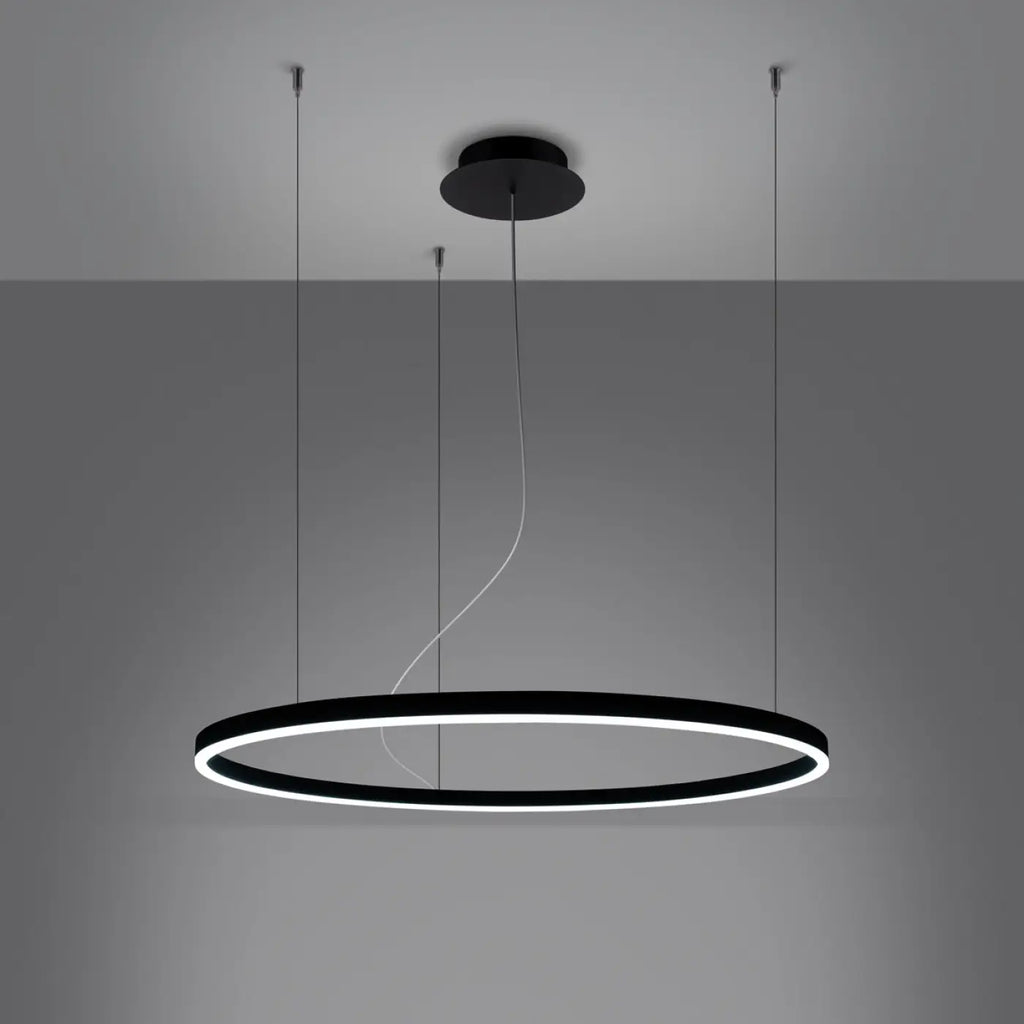 Suspension cercle LED en aluminium noir, 80 cm, blanc chaud