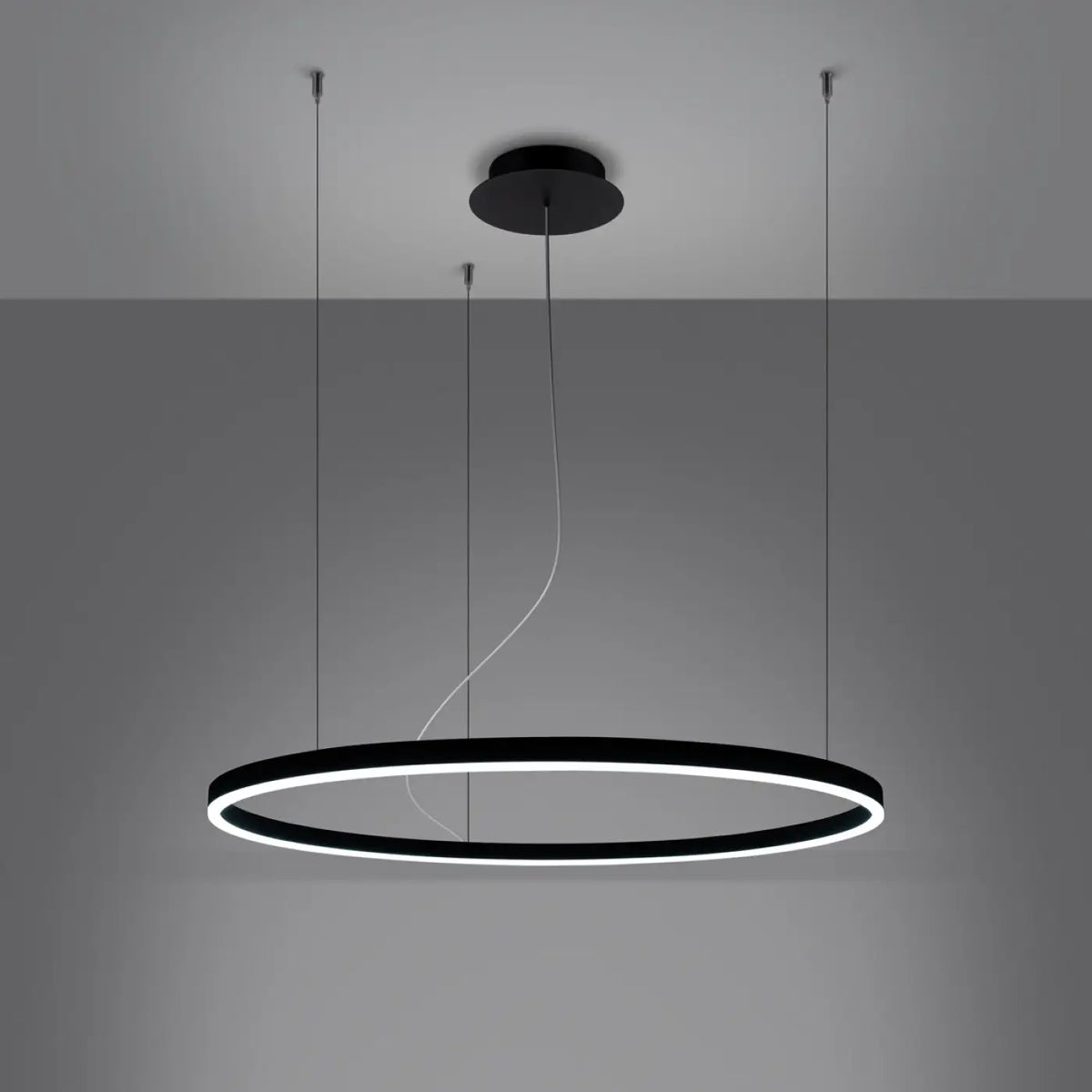 Suspension cercle LED en aluminium noir, 80 cm, blanc chaud