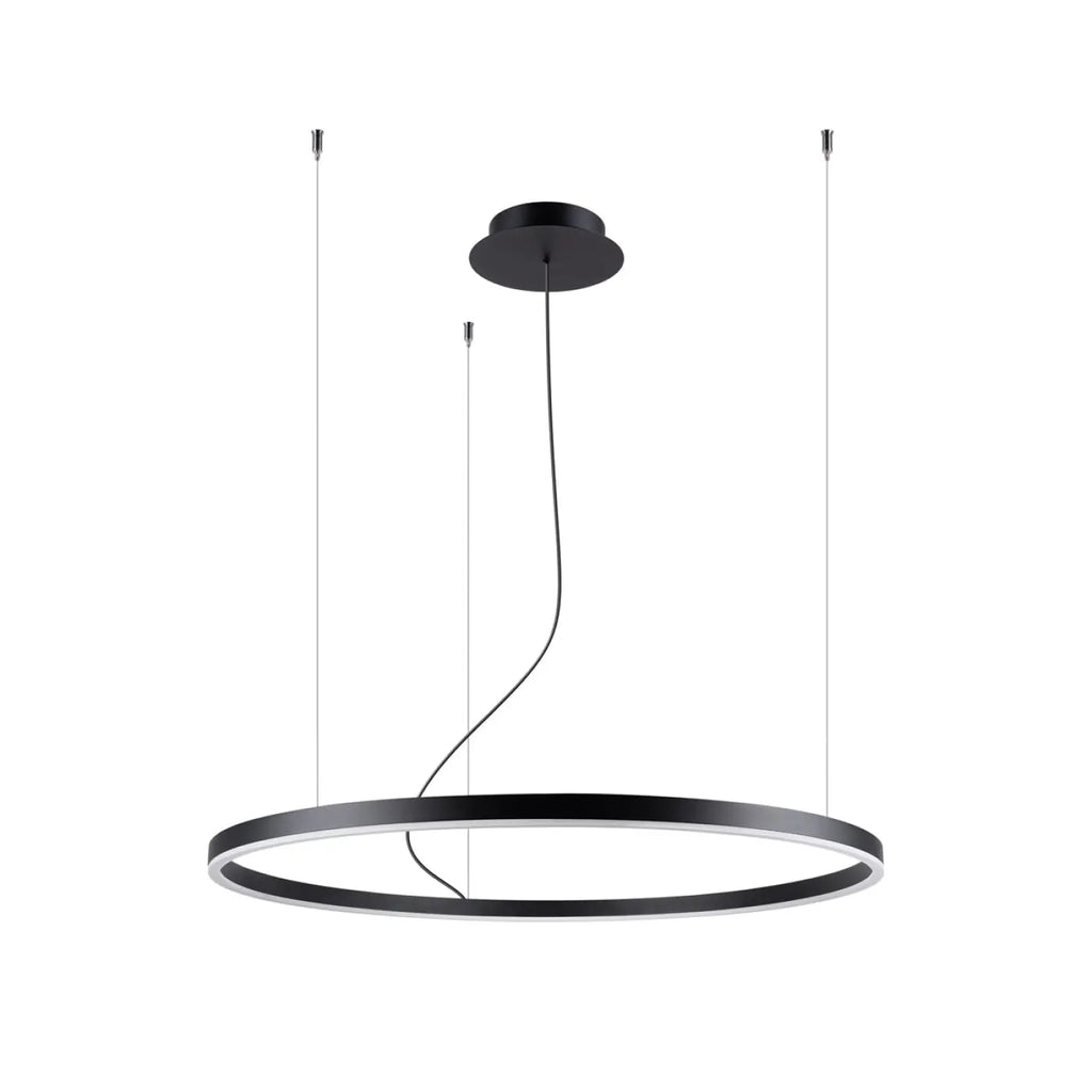 Suspension cercle LED en aluminium noir, 80 cm, blanc chaud