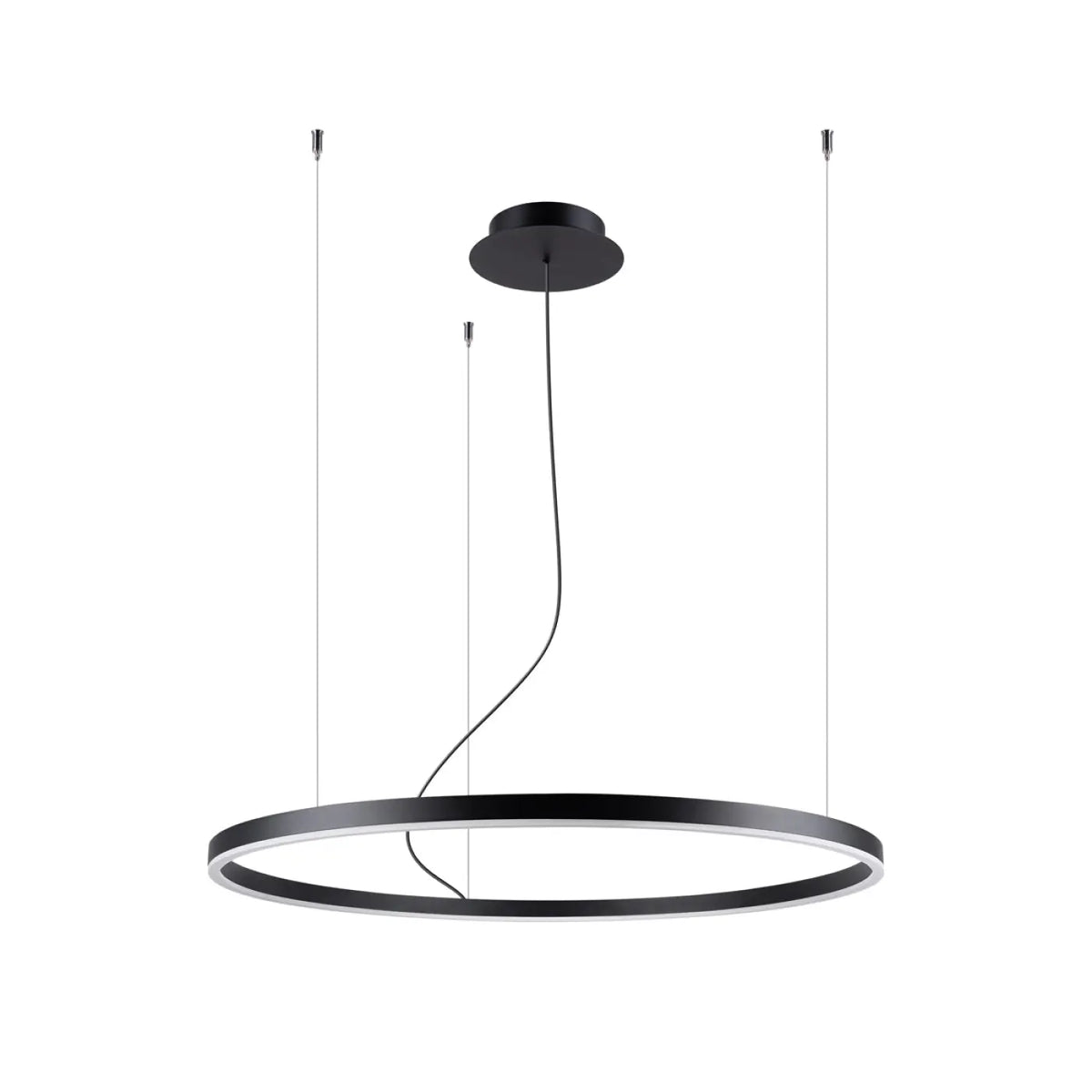 Suspension cercle LED en aluminium noir, 80 cm, blanc chaud