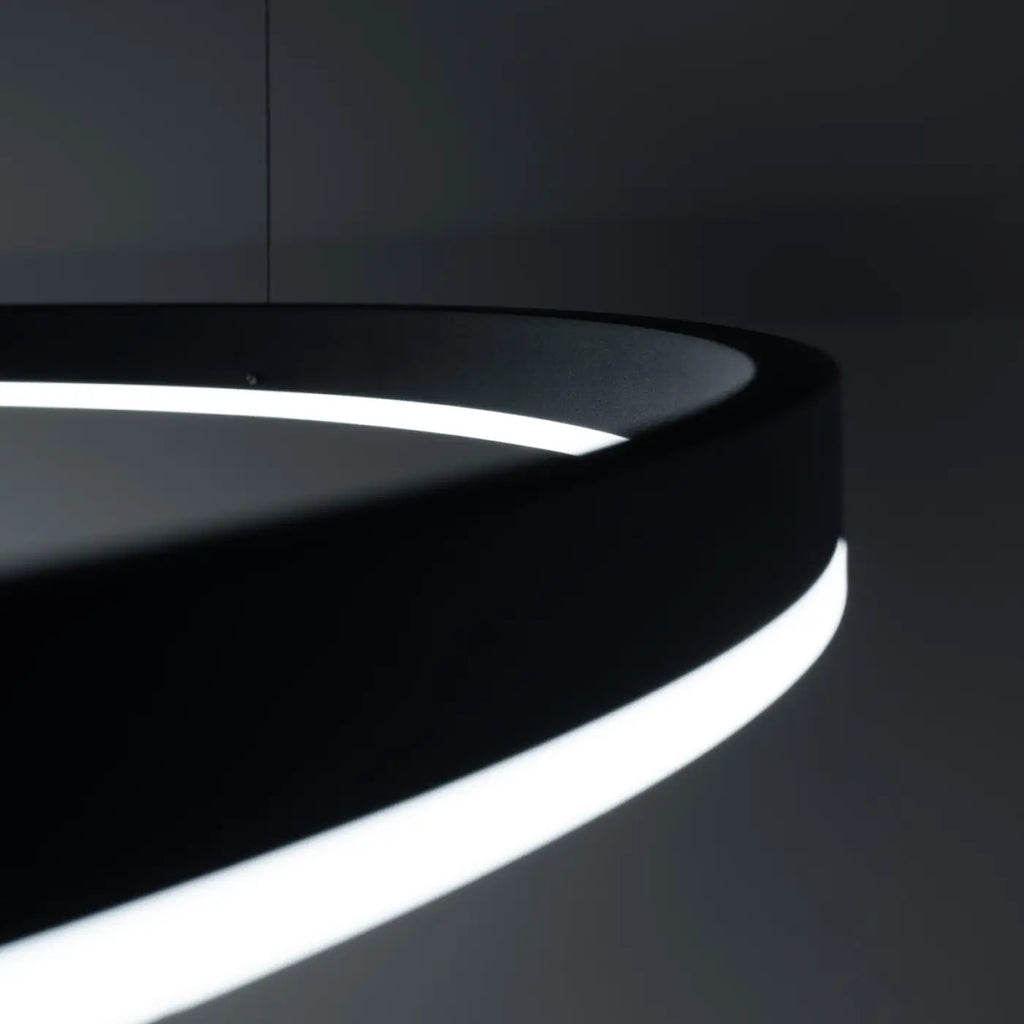 Suspension cercle LED en aluminium noir, 80 cm, blanc chaud