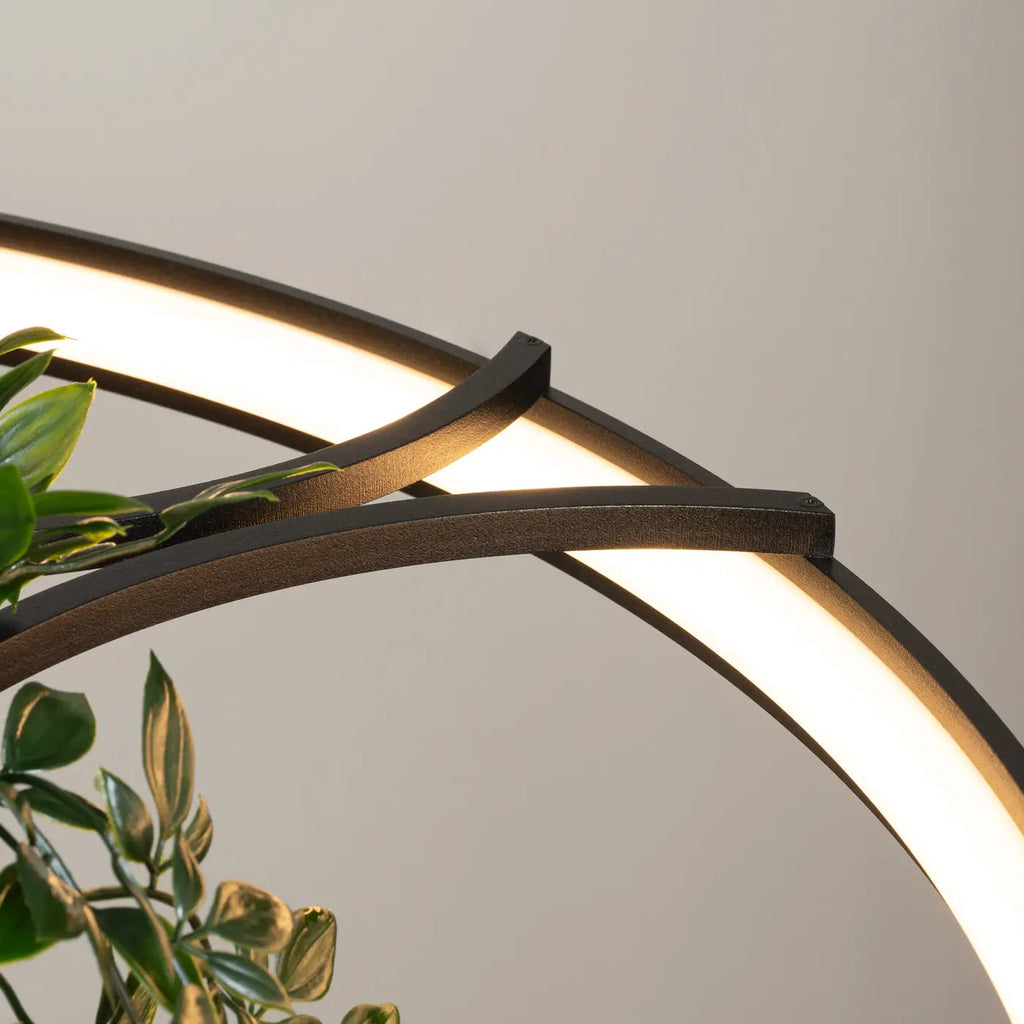 Suspension anneau LED noire avec plantes au centre, 78 ou 110 cm