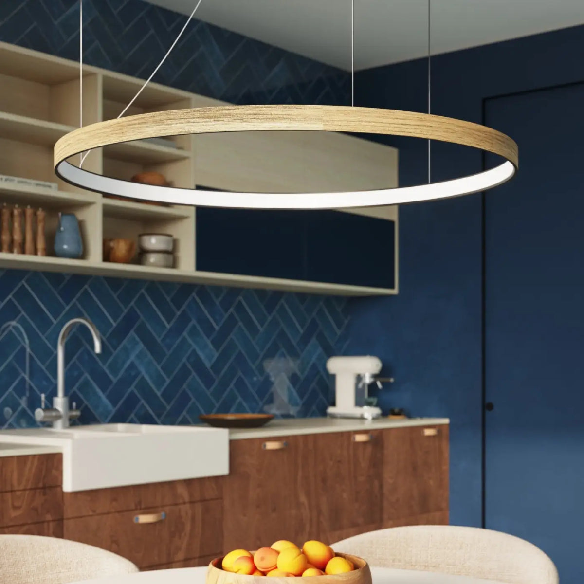 Suspension anneau LED en placage de chêne, 78 cm, 3000 K