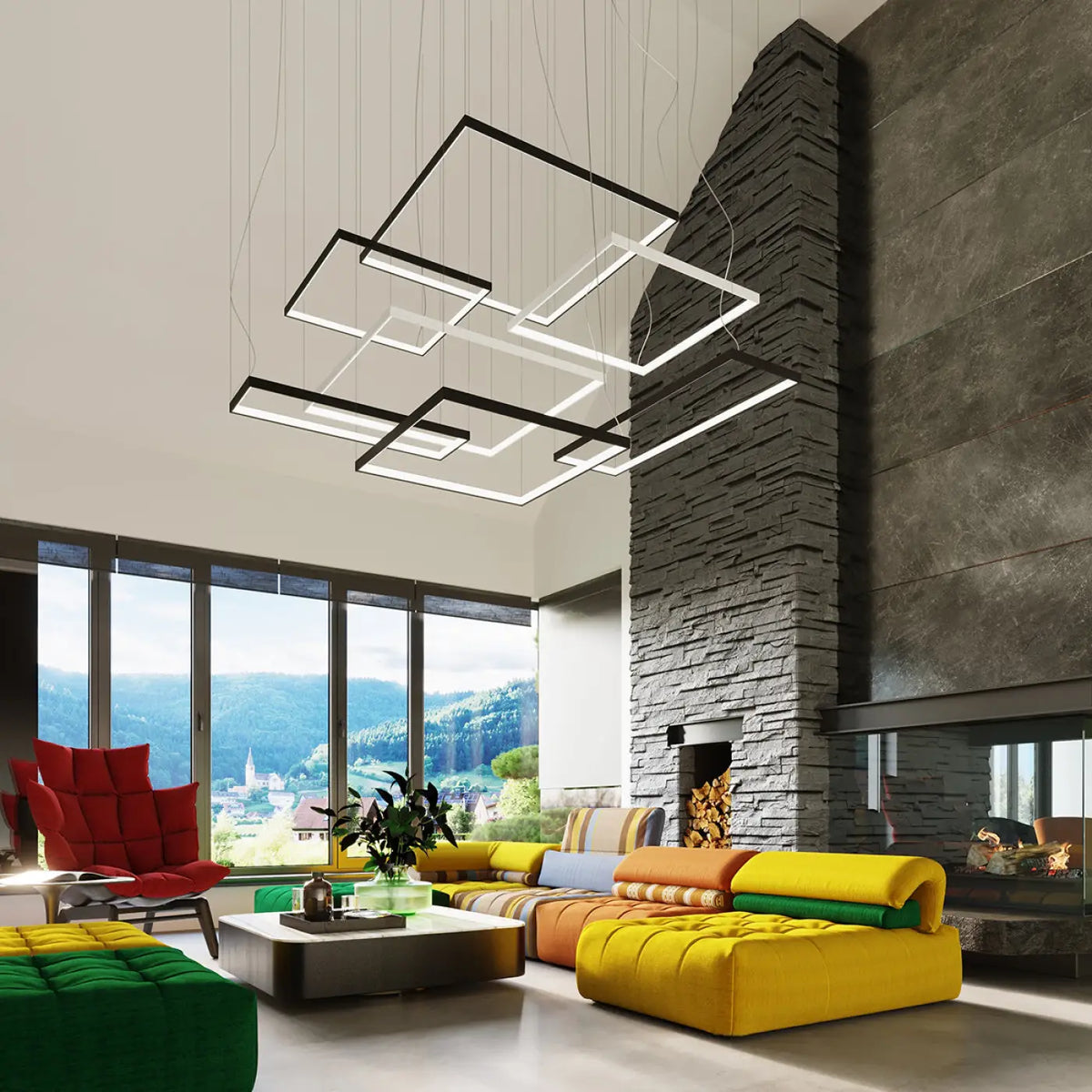 Suspension cadre carré LED en aluminium, 80 ou 110 cm de côté