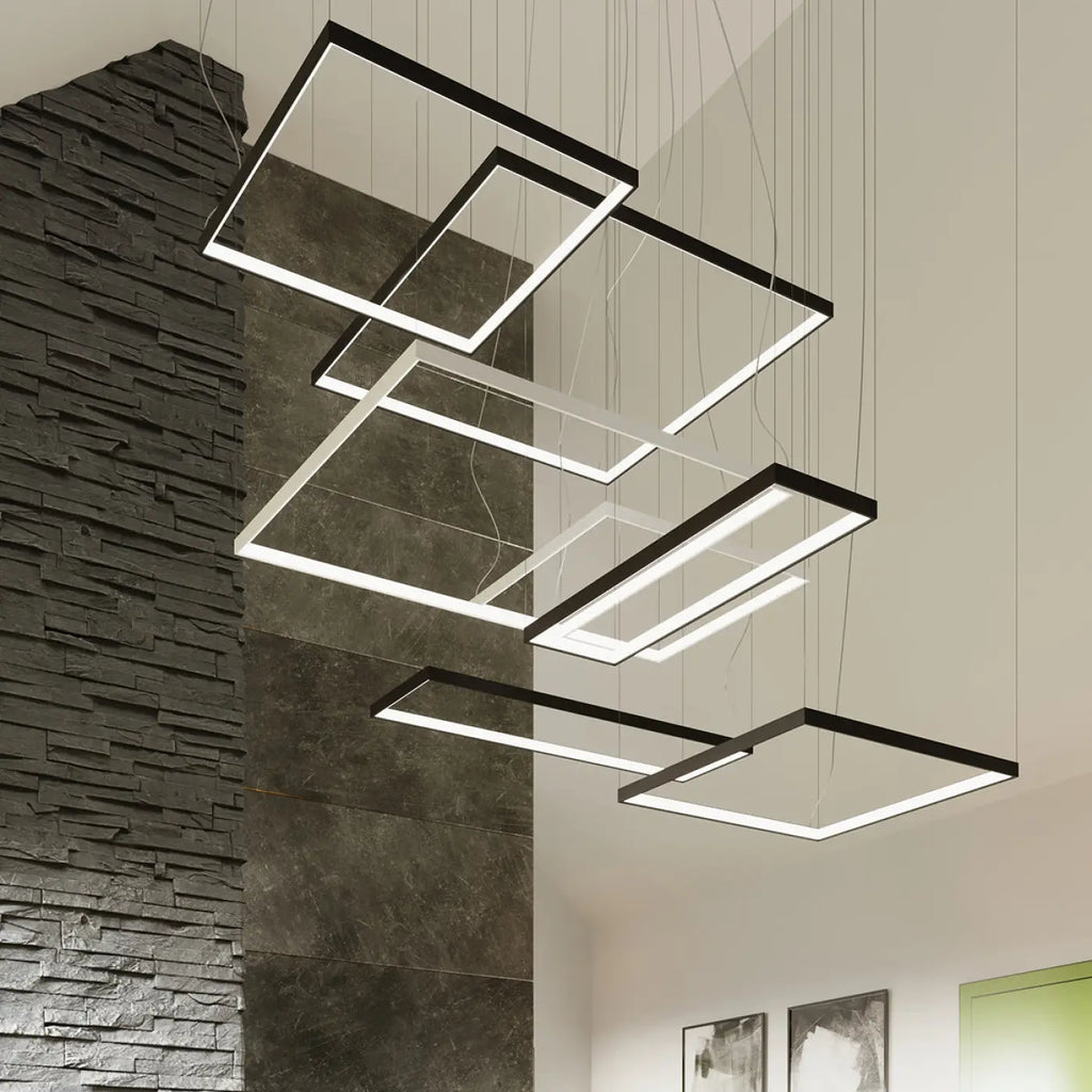 Suspension cadre carré LED en aluminium, 80 ou 110 cm de côté