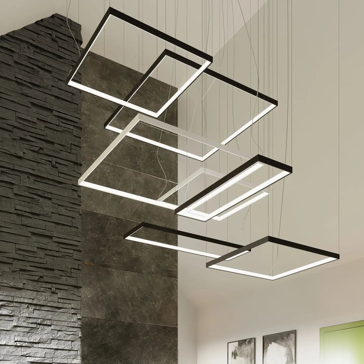 Suspension cadre carré LED en aluminium, 80 ou 110 cm de côté
