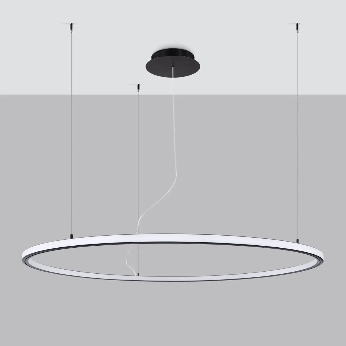 Grande suspension anneau LED noire, 90 ou 120 cm, 3000 K