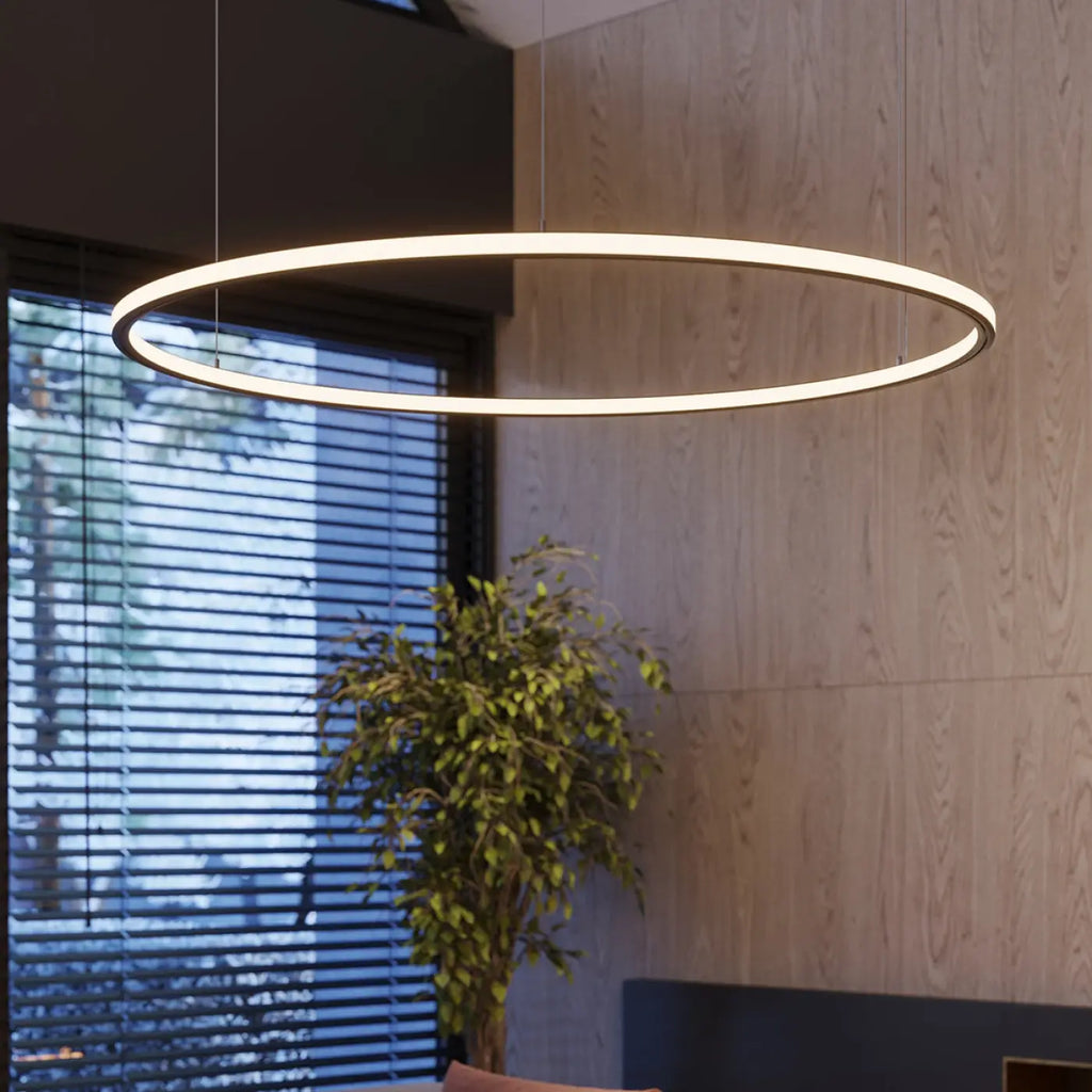 Grande suspension anneau LED noire, 90 ou 120 cm, 3000 K