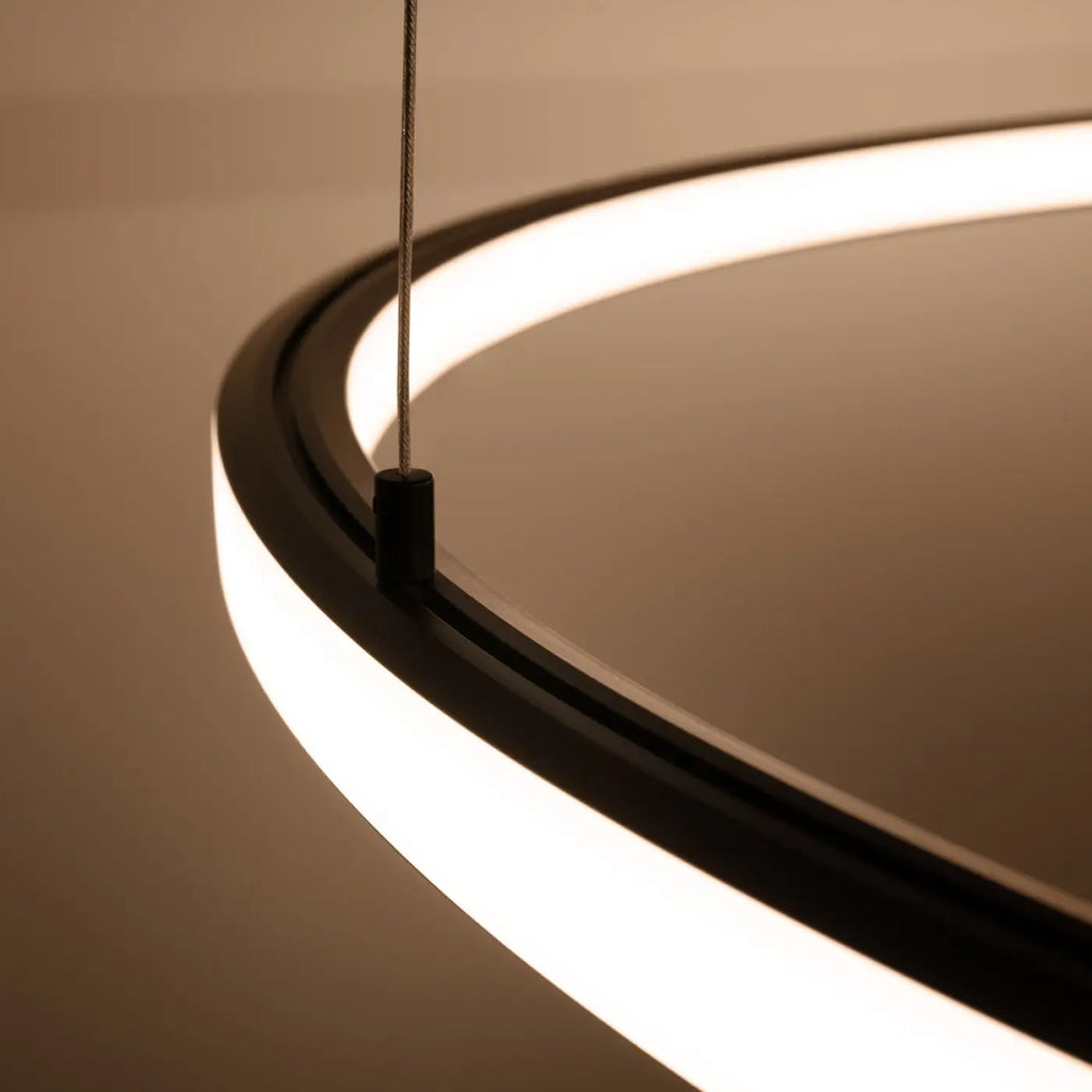 Grande suspension anneau LED noire, 90 ou 120 cm, 3000 K
