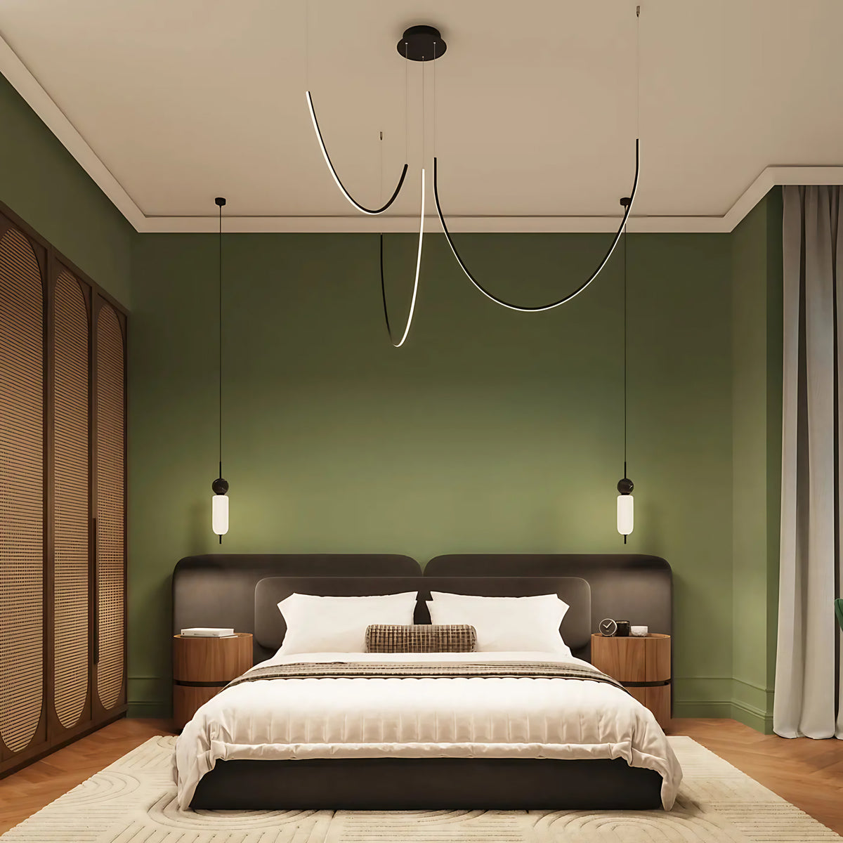 Suspension LED linéaire en aluminium noir, 1 ou 3 barres