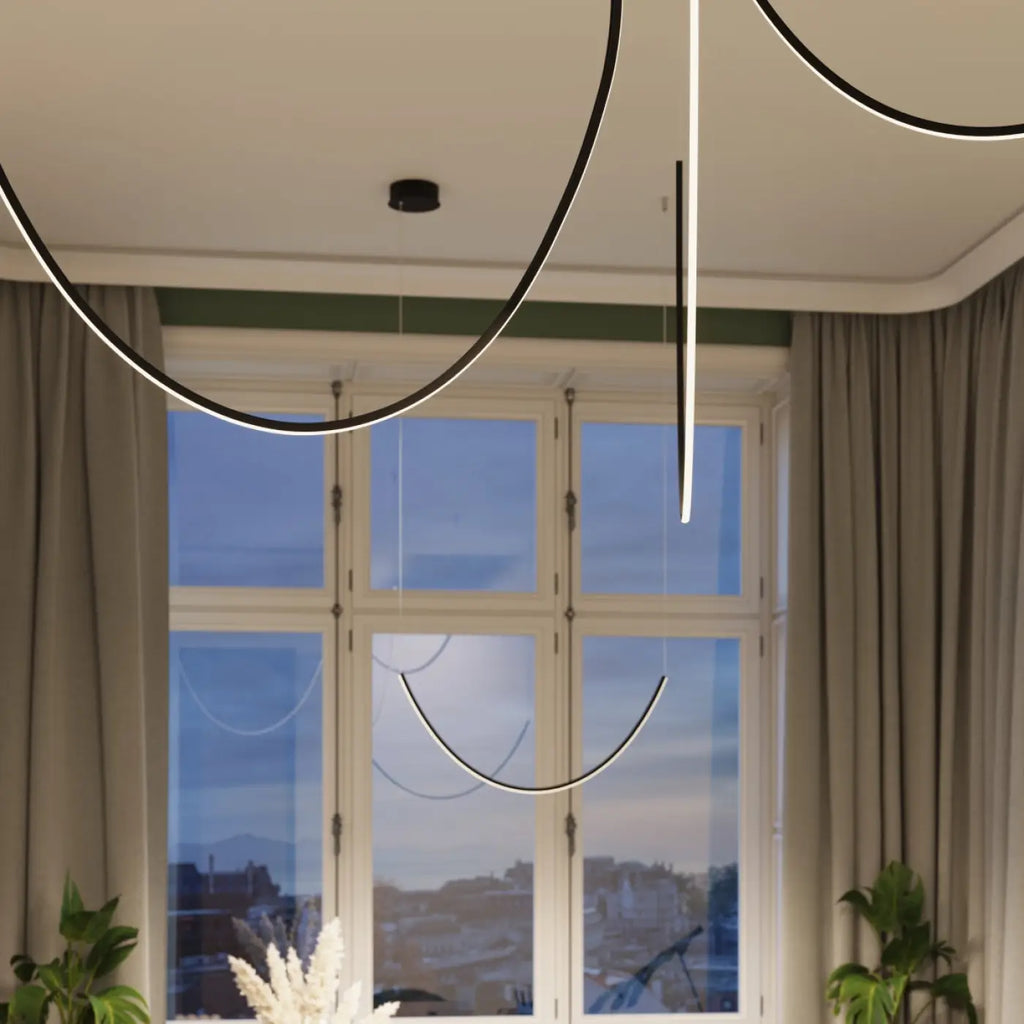 Suspension LED linéaire en aluminium noir, 1 ou 3 barres