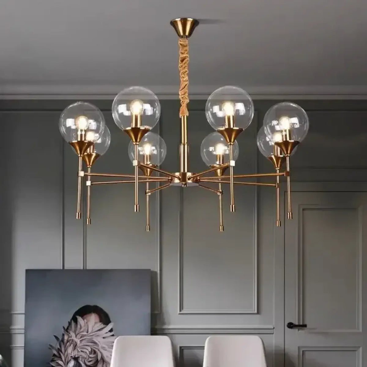 Suspension en métal doré et sphères de verre fumé, trois modèles