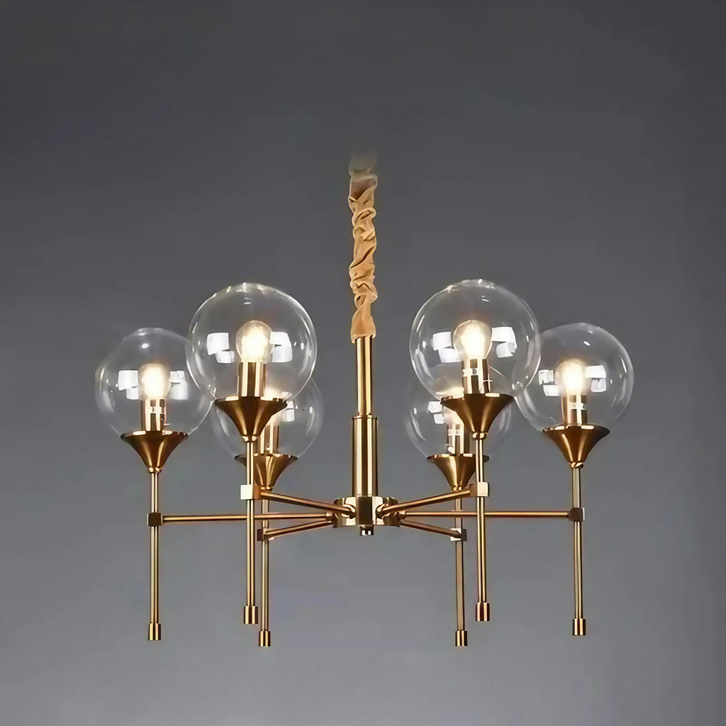 Suspension en métal doré et sphères de verre fumé, trois modèles, transparent