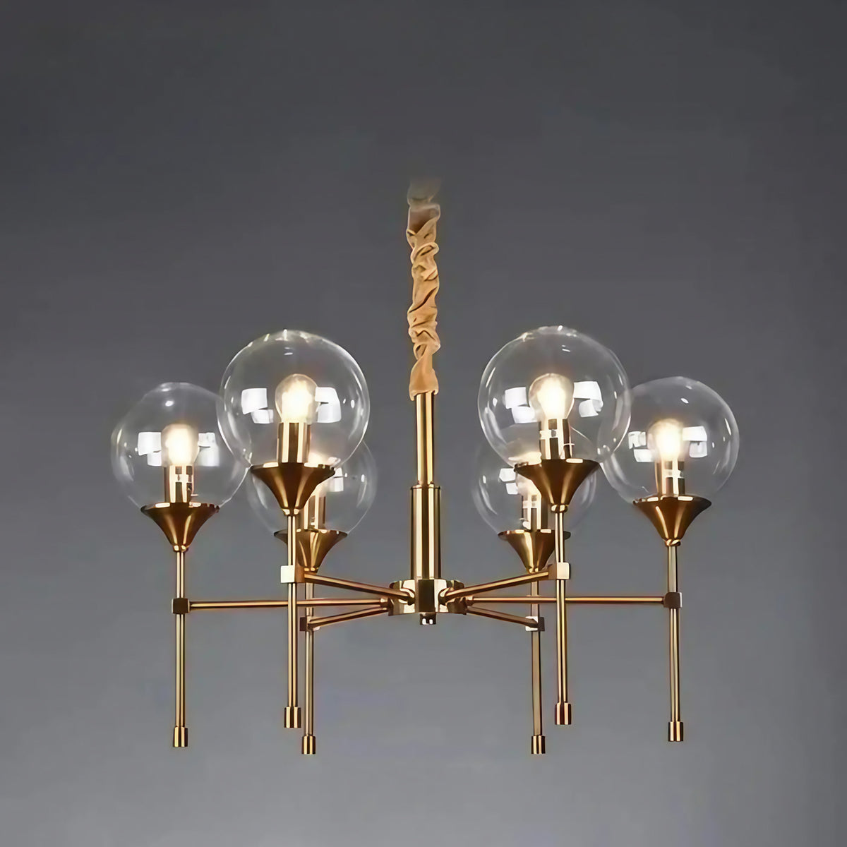 Suspension en métal doré et sphères de verre fumé, trois modèles, transparent