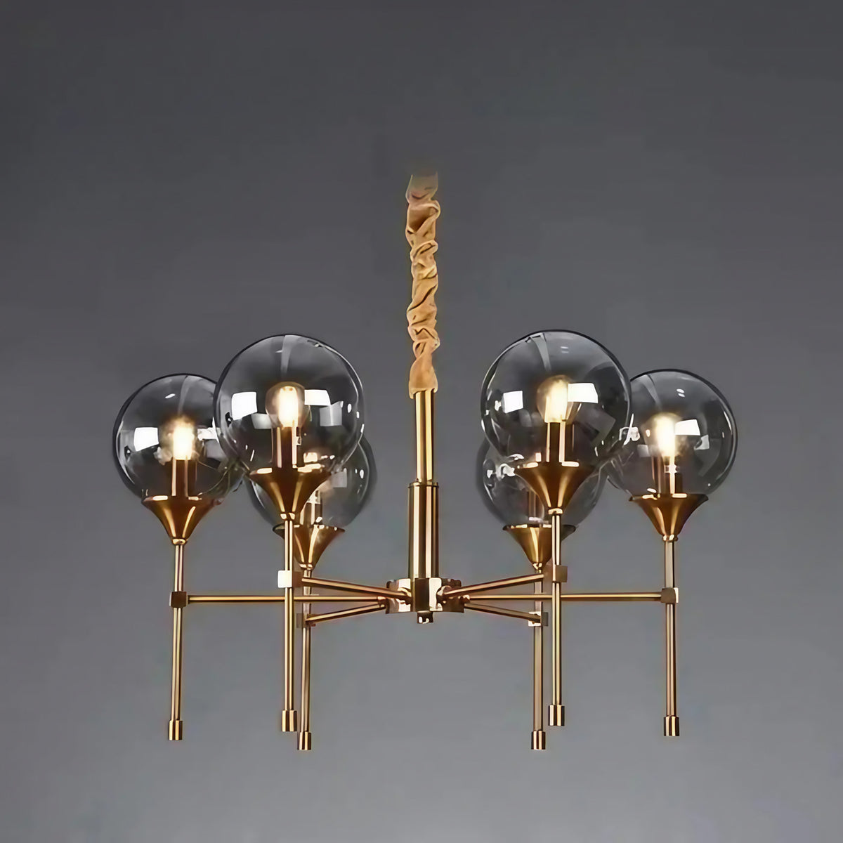 Suspension en métal doré et sphères de verre fumé, trois modèles, gris