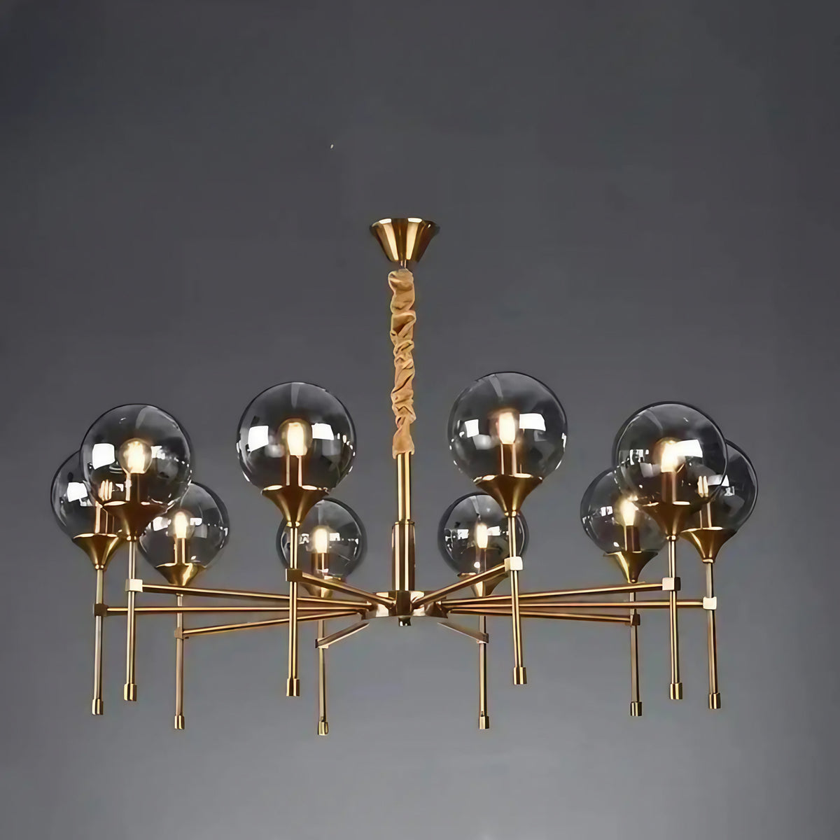 Suspension en métal doré et sphères de verre fumé, trois modèles, gris