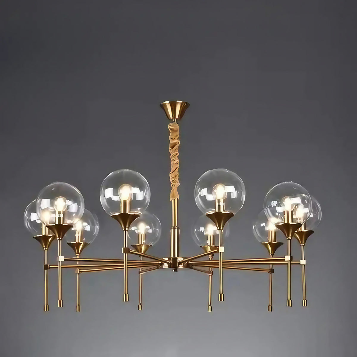 Suspension en métal doré et sphères de verre fumé, trois modèles, transparent