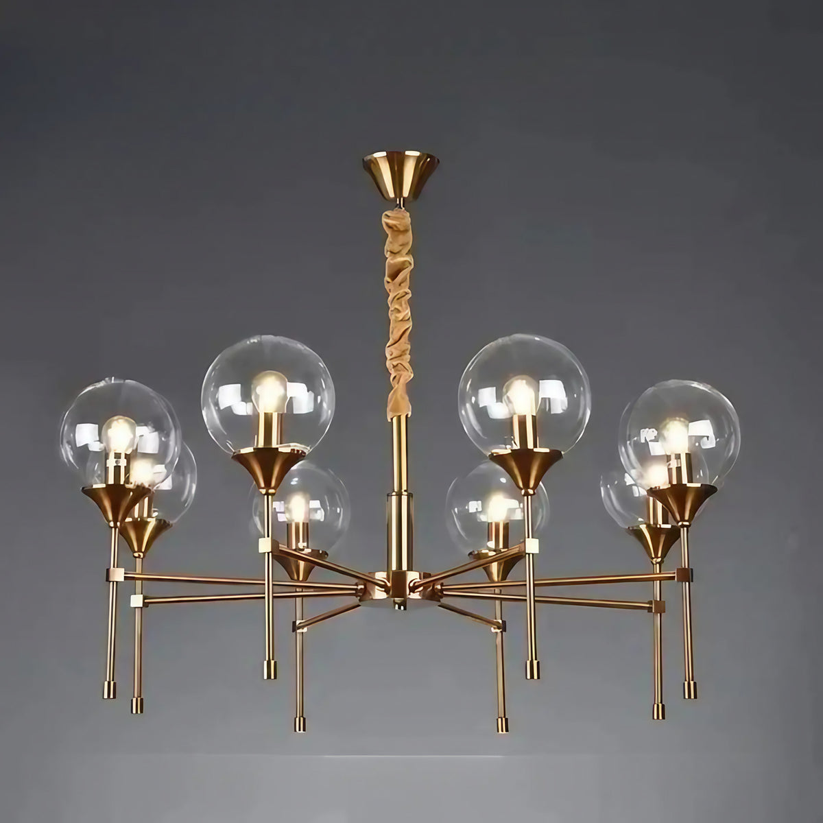 Suspension en métal doré et sphères de verre fumé, trois modèles, transparent