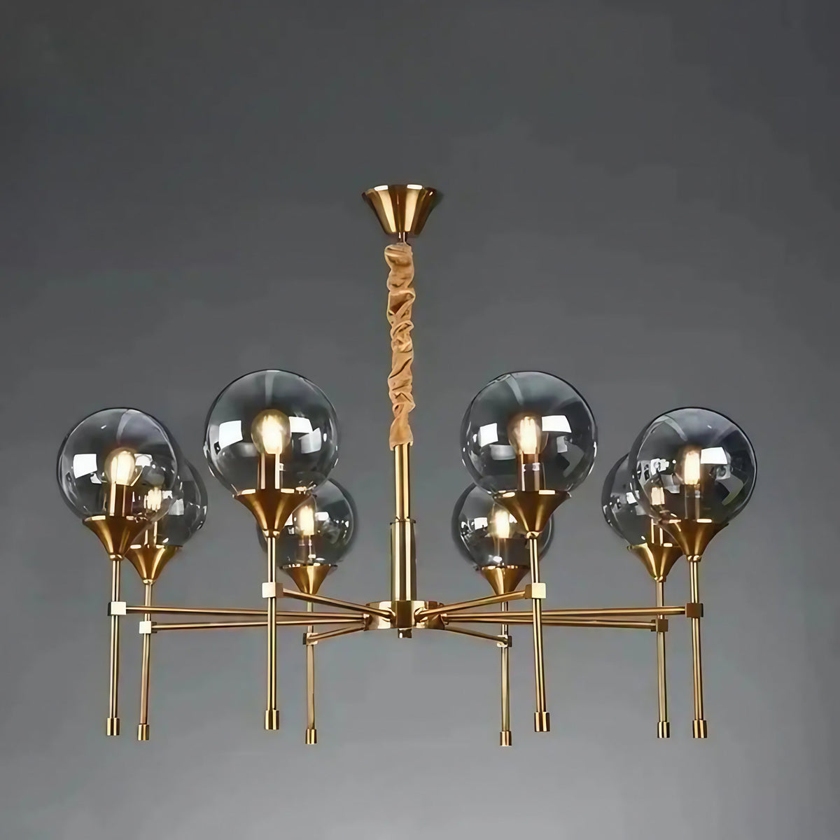 Suspension en métal doré et sphères de verre fumé, trois modèles, gris
