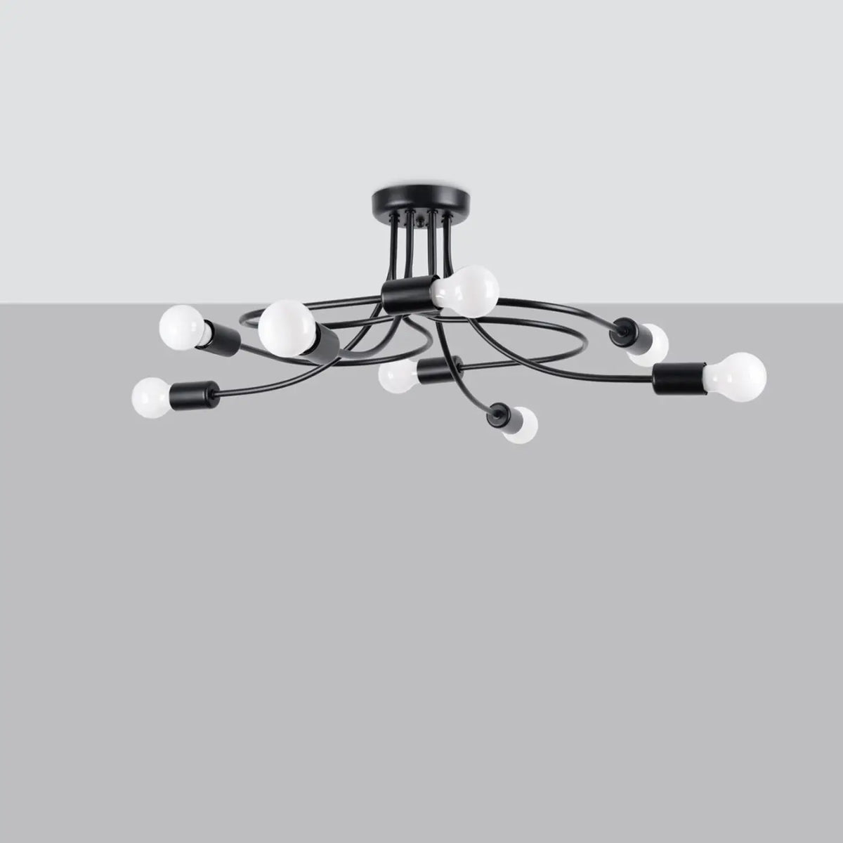 Plafonnier noir aux bras entrelacés, 4, 6 ou 8 ampoules apparentes