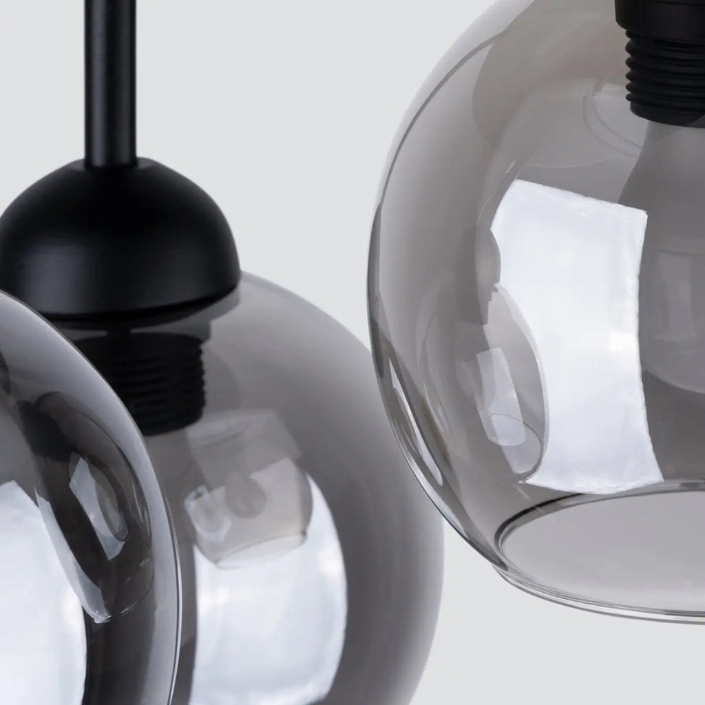 Plafonnier noir à 3 globes en verre fumé, 35 cm
