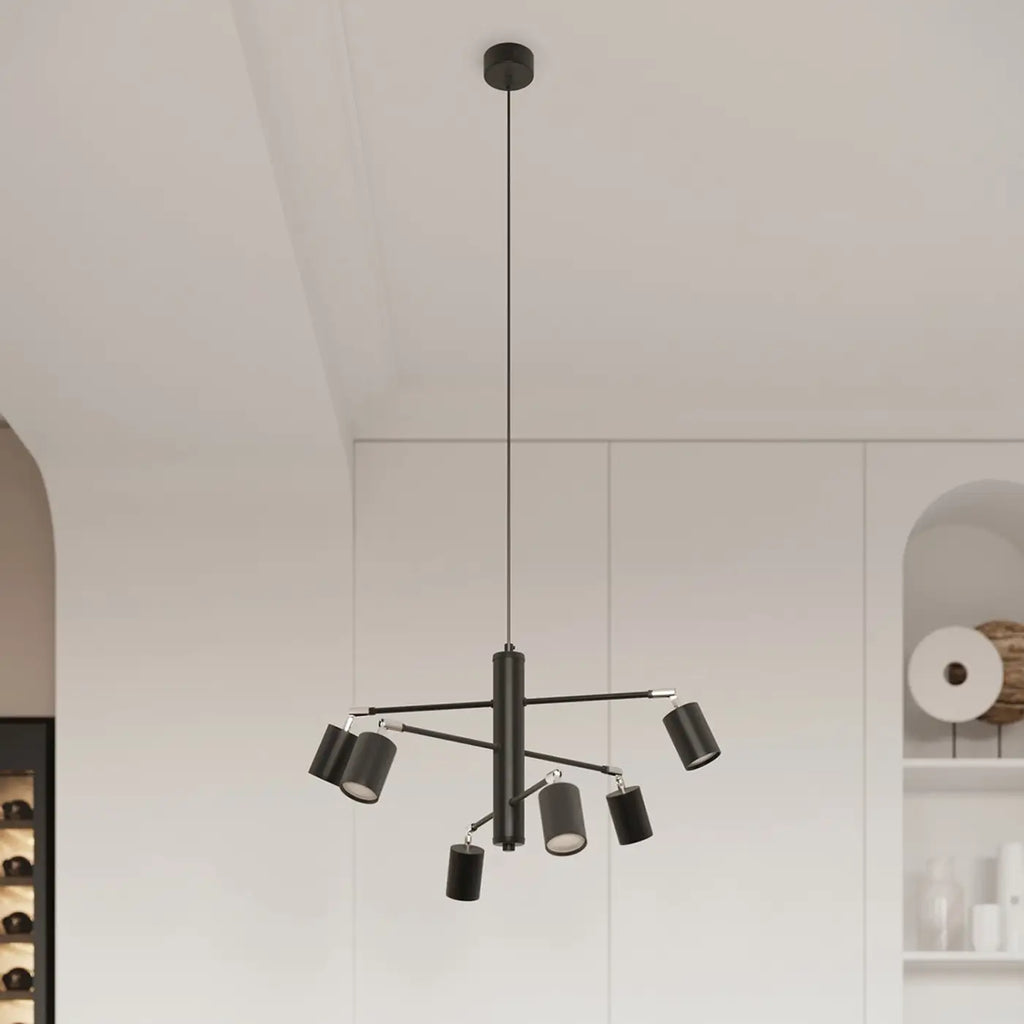 Suspension à 6 spots cylindriques sur bras croisés en acier, 77 cm
