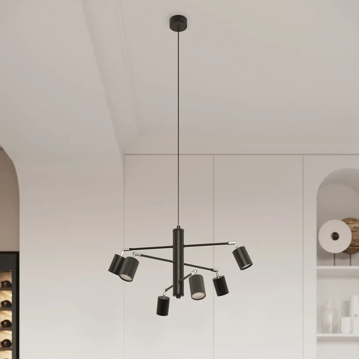 Suspension à 6 spots cylindriques sur bras croisés en acier, 77 cm
