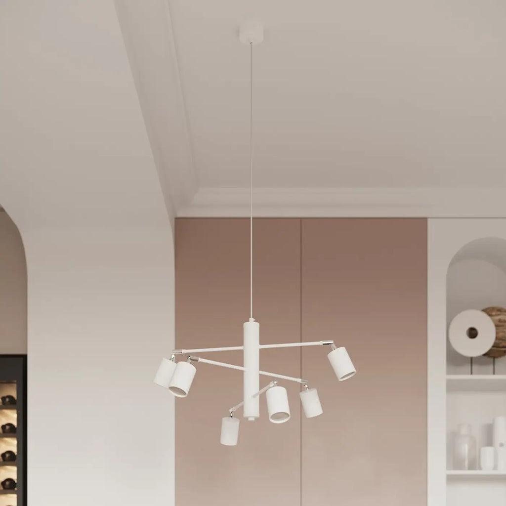 Suspension à 6 spots cylindriques sur bras croisés en acier, 77 cm