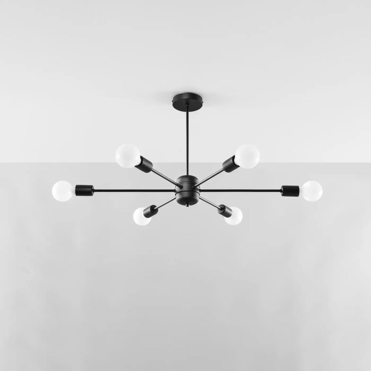 Suspension spoutnik en acier noir, 5 ou 6 ampoules apparentes