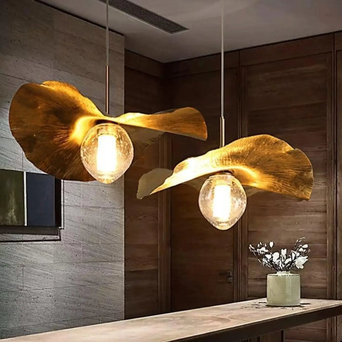 Lustre suspension doré, trois tailles S, M et L
