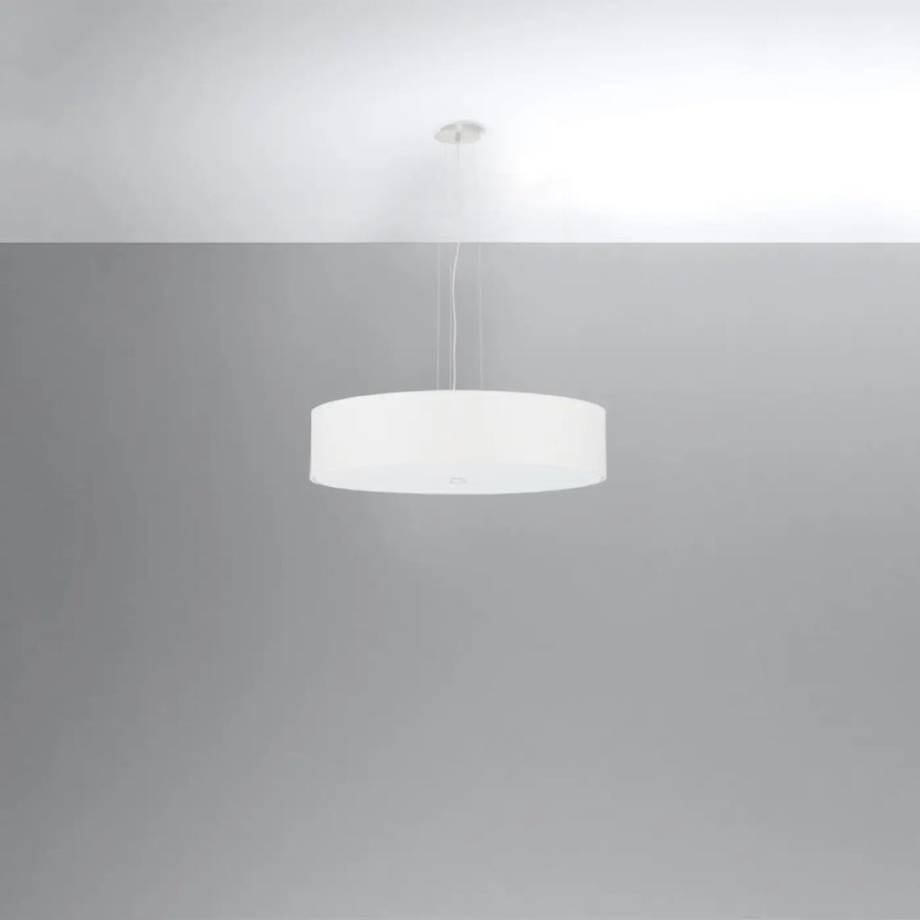 Suspension tambour en tissu de 50 cm, diffuseur en verre, 5 ampoules, blanc