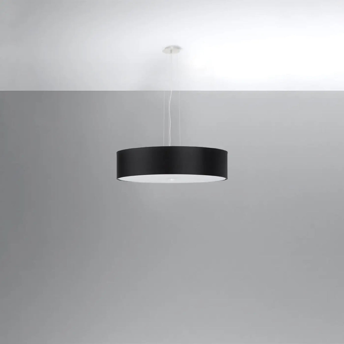 Suspension tambour en tissu de 50 cm, diffuseur en verre, 5 ampoules, noir