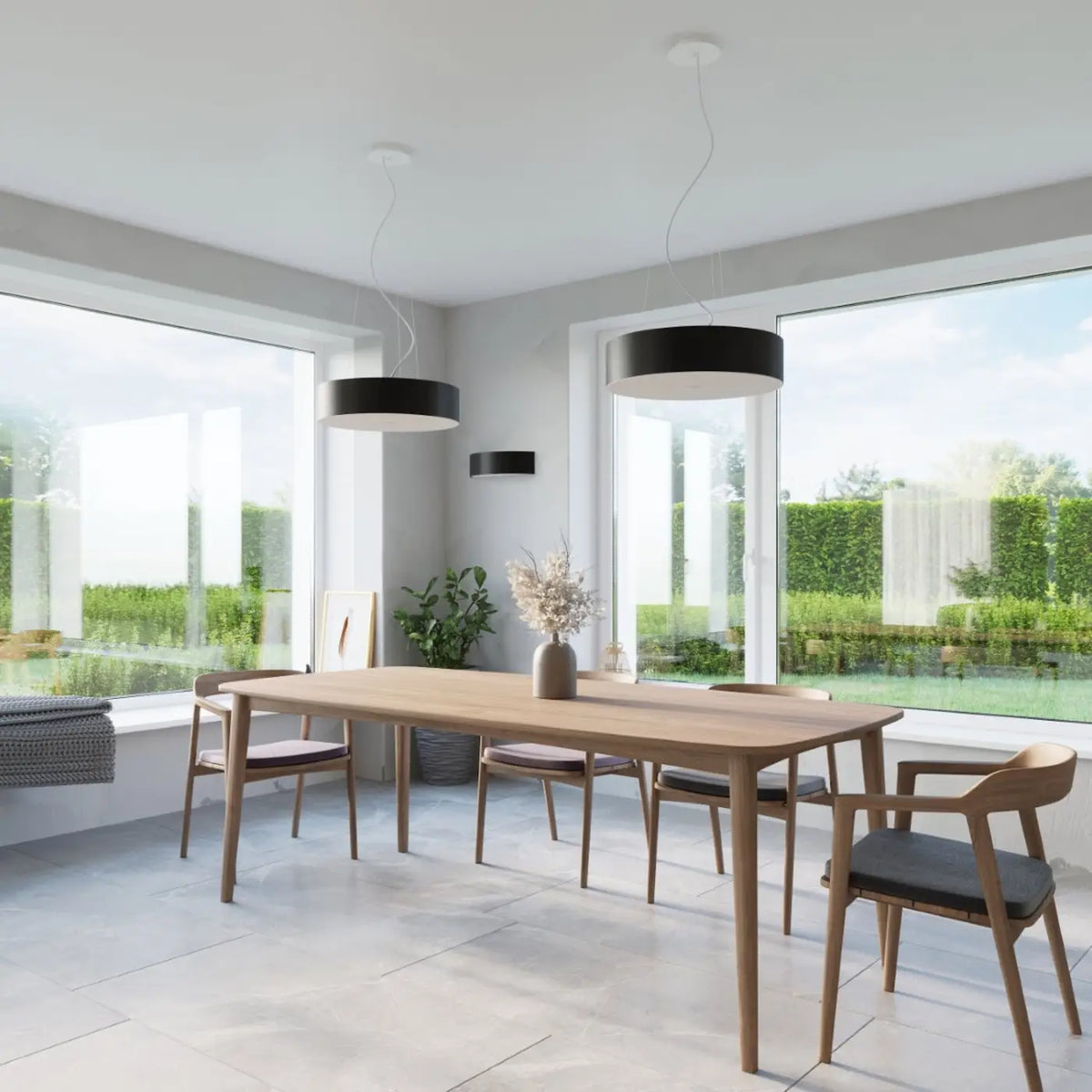 Suspension tambour en tissu de 50 cm, diffuseur en verre, 5 ampoules