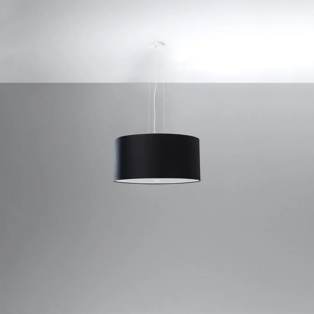 Suspension tambour en tissu noir, diffuseur en verre, 50 cm