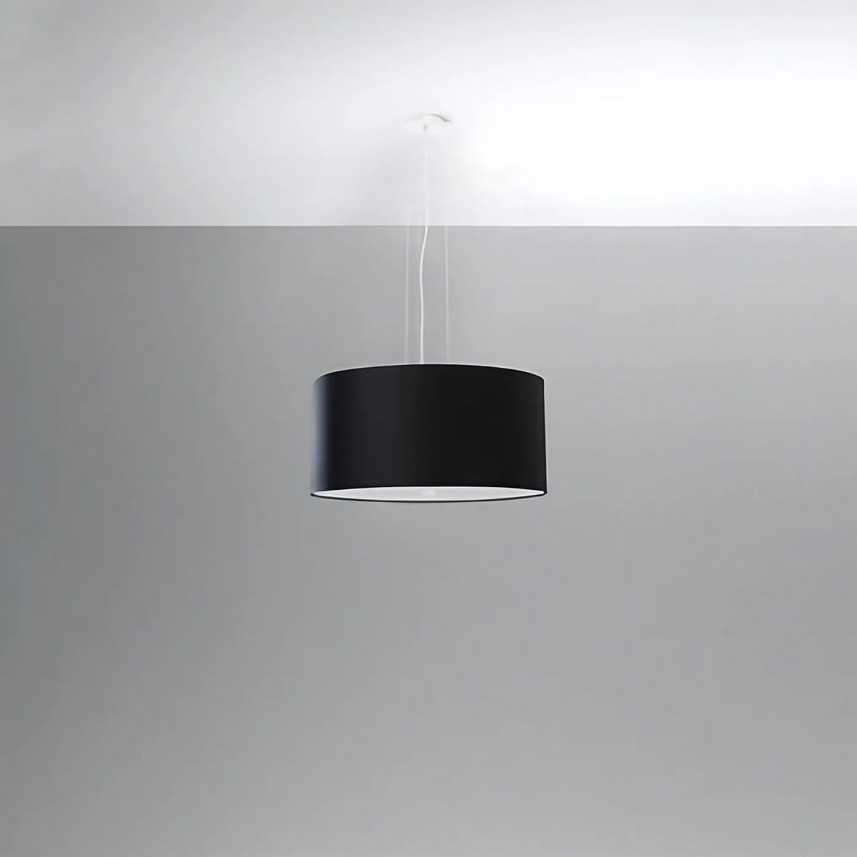 Suspension tambour en tissu noir, diffuseur en verre, 50 cm