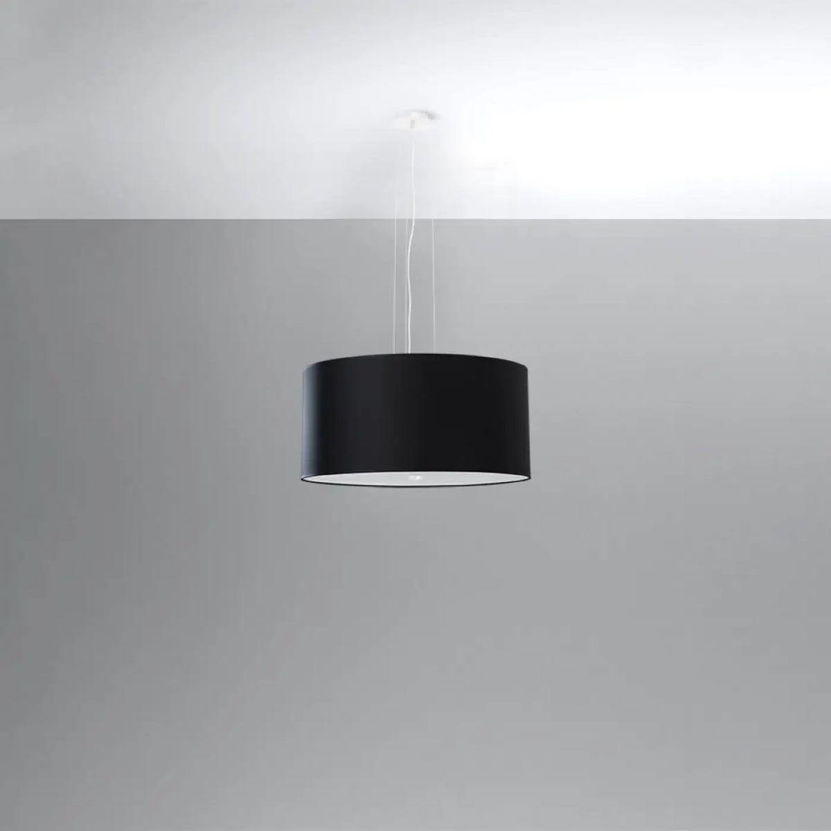 Suspension tambour en tissu noir, diffuseur en verre, 50 cm