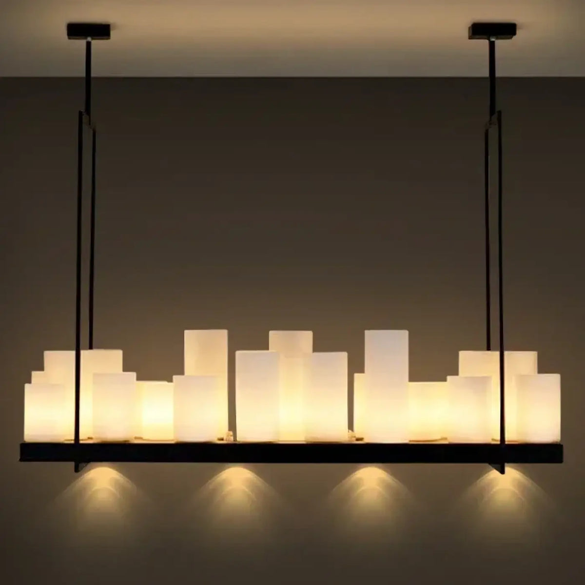 Suspension rectangulaire à cylindres lumineux, tailles S à XL