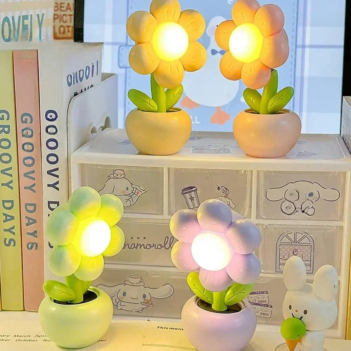 Mini veilleuse pot de fleurs, quatre coloris