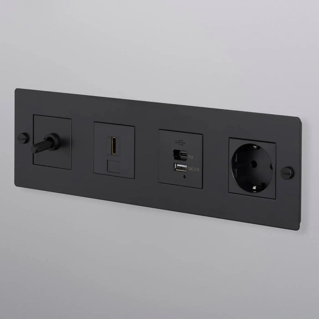 Prise HDMI murale encastrée, module carré de 45 mm noir ou blanc