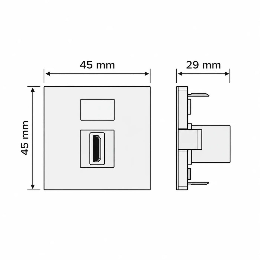 Prise HDMI murale encastrée, module carré de 45 mm noir ou blanc