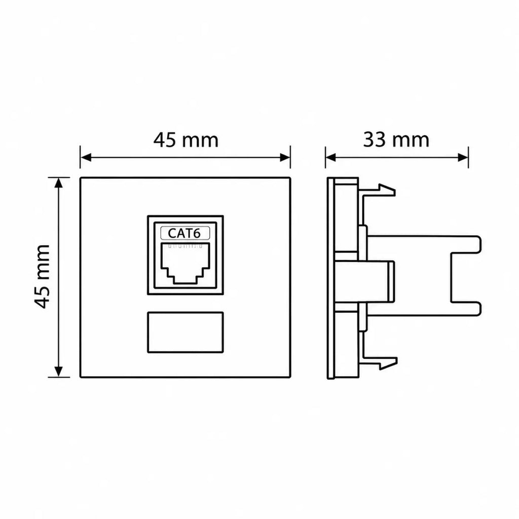 Prise RJ45 catégorie 6 encastrée, module 45 mm noir ou blanc