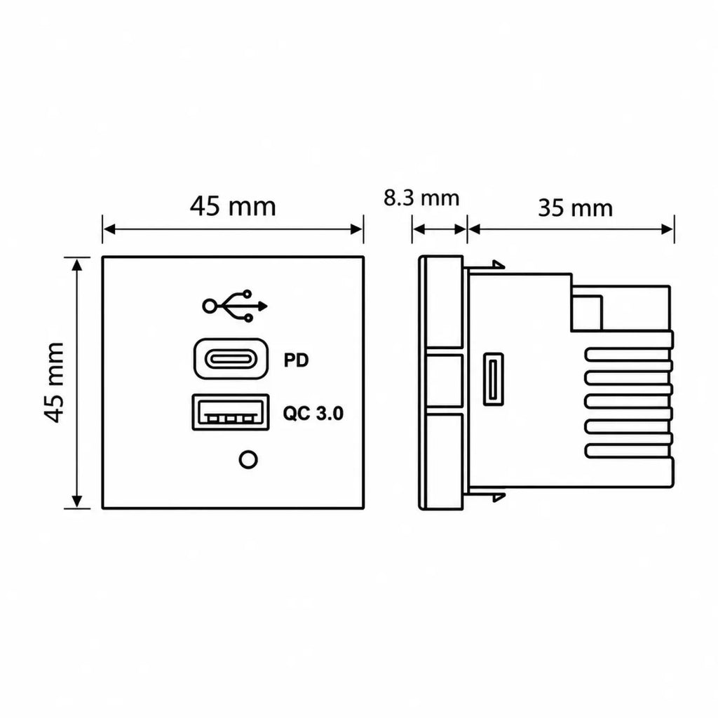 Prise USB-A et USB-C murale encastrée, charge rapide 30 W