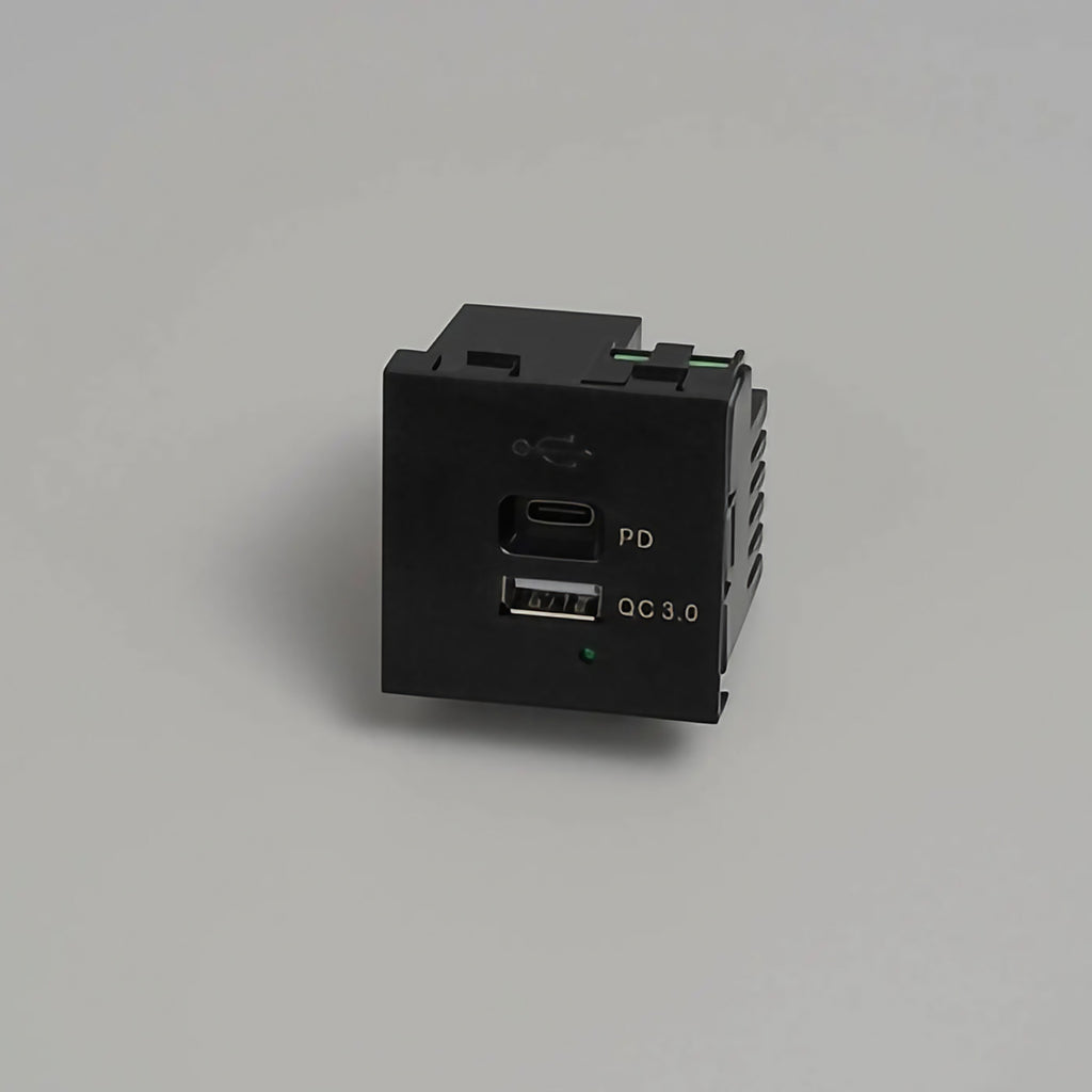 Prise USB-A et USB-C murale encastrée, charge rapide 30 W, noir