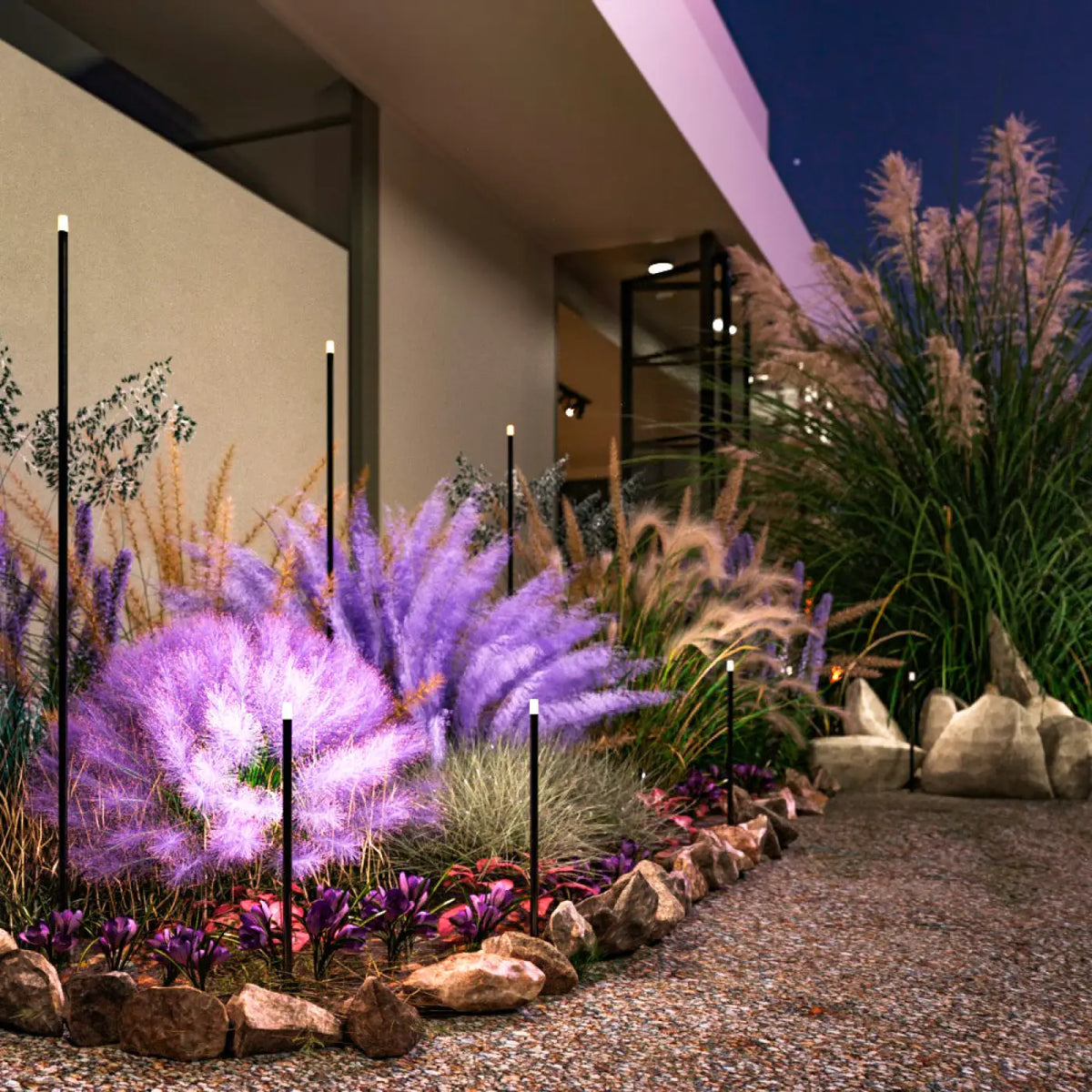 Piquet de jardin LED tige fine en aluminium noir, 30 ou 80 cm