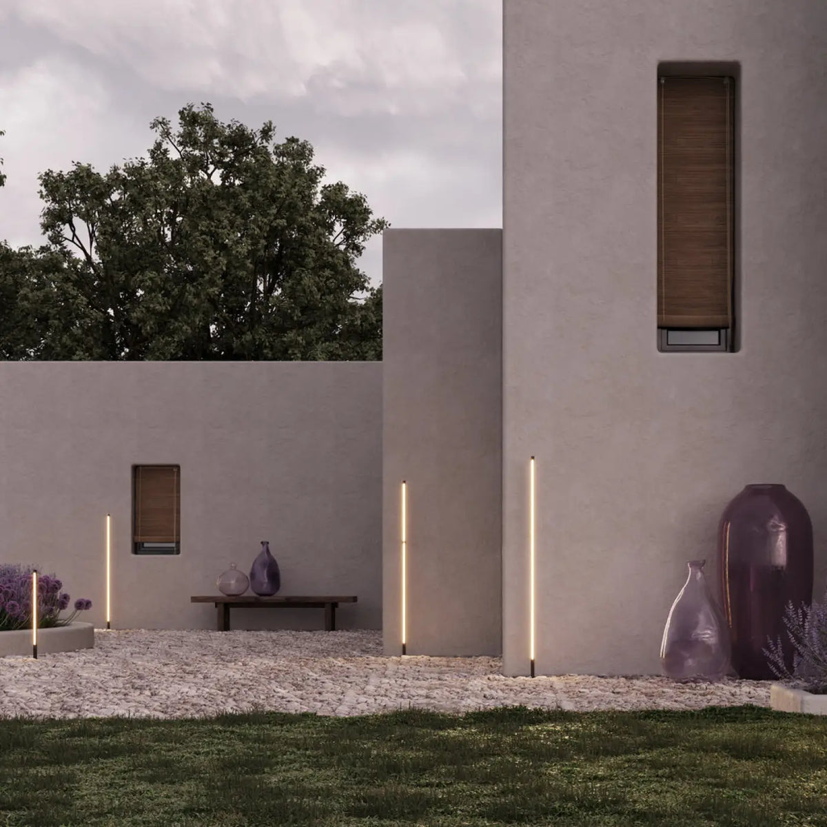 Poteau lumineux LED de jardin en aluminium gris, trois hauteurs
