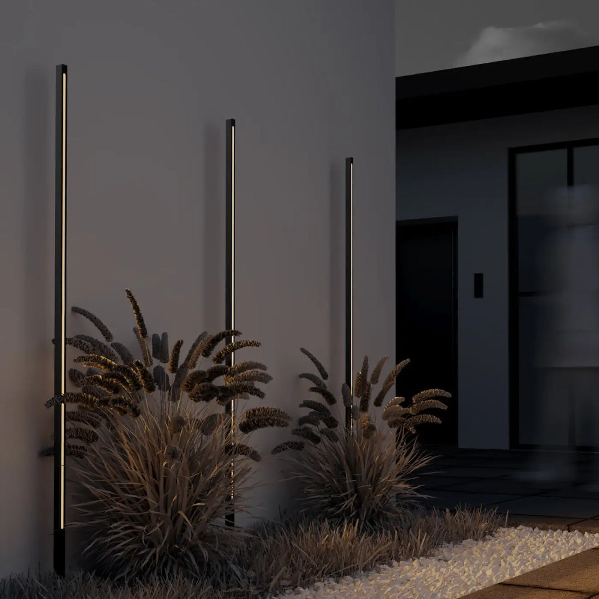 Poteau lumineux LED de jardin en aluminium gris, trois hauteurs