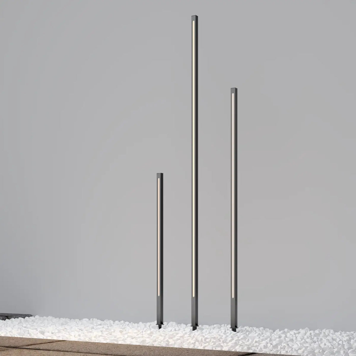 Poteau lumineux LED de jardin en aluminium gris, trois hauteurs