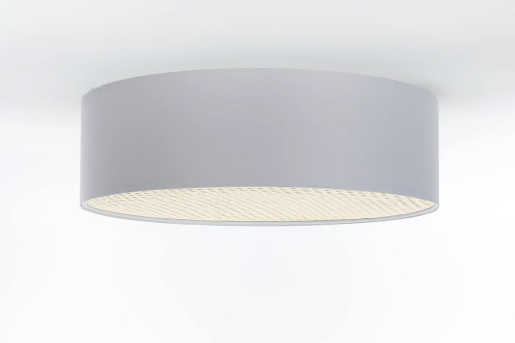 Plafonnier tissu gris platine et diffuseur en rotin, 40 à 70 cm